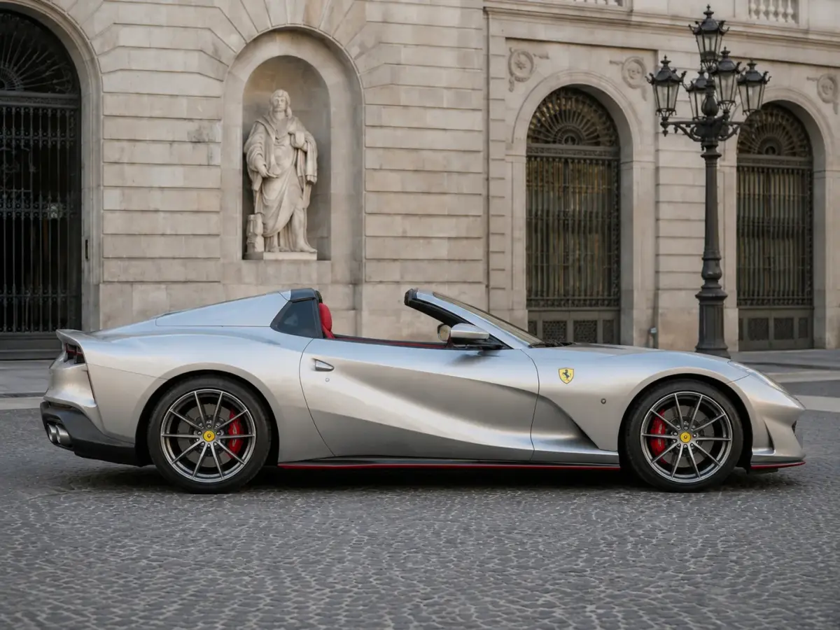 Ferrari 812 GTS 2024, perfil lateral — Sports Car Rental Barcelona, Barcelona. Ferrari 812 GTS en Barcelona El Ferrari 812 GTS 2024 puede alquilarse en Barcelona como…
